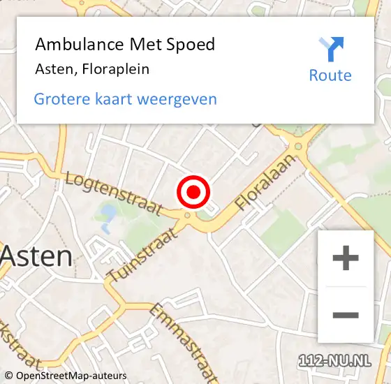 Locatie op kaart van de 112 melding: Ambulance Met Spoed Naar Asten, Floraplein op 2 november 2017 18:09