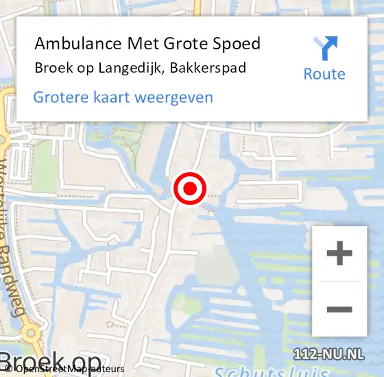 Locatie op kaart van de 112 melding: Ambulance Met Grote Spoed Naar Broek op Langedijk, Bakkerspad op 2 november 2017 19:11