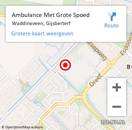 Locatie op kaart van de 112 melding: Ambulance Met Grote Spoed Naar Waddinxveen, Gijsberterf op 2 november 2017 19:48