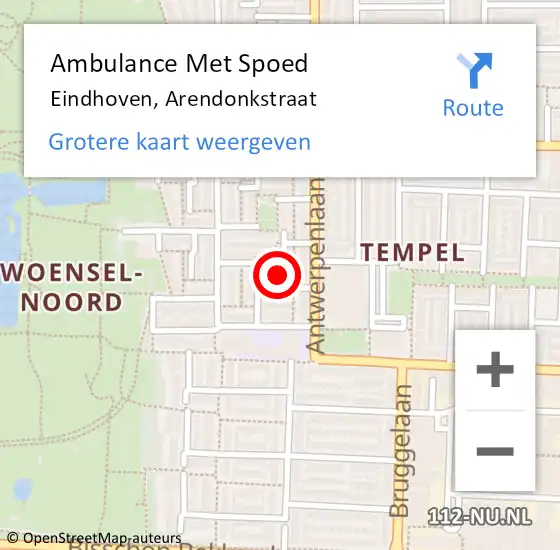 Locatie op kaart van de 112 melding: Ambulance Met Spoed Naar Eindhoven, Arendonkstraat op 2 november 2017 19:50