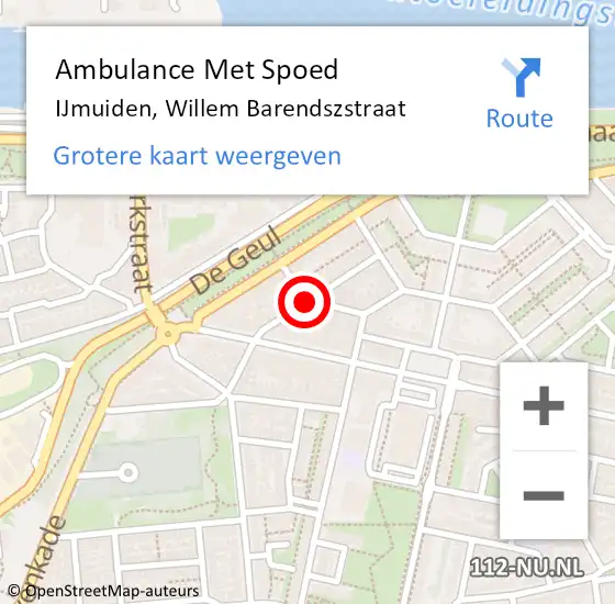 Locatie op kaart van de 112 melding: Ambulance Met Spoed Naar IJmuiden, Willem Barendszstraat op 2 november 2017 19:52