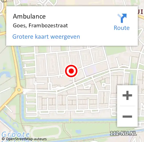 Locatie op kaart van de 112 melding: Ambulance Goes, Frambozestraat op 2 november 2017 20:05