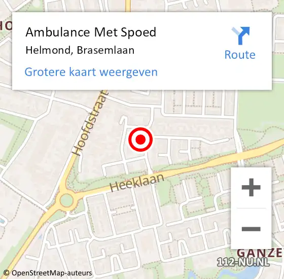 Locatie op kaart van de 112 melding: Ambulance Met Spoed Naar Helmond, Brasemlaan op 2 november 2017 20:28