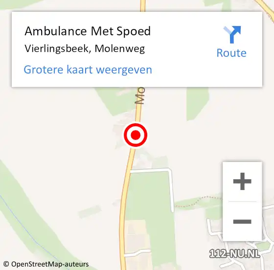Locatie op kaart van de 112 melding: Ambulance Met Spoed Naar Vierlingsbeek, Molenweg op 3 november 2017 03:51