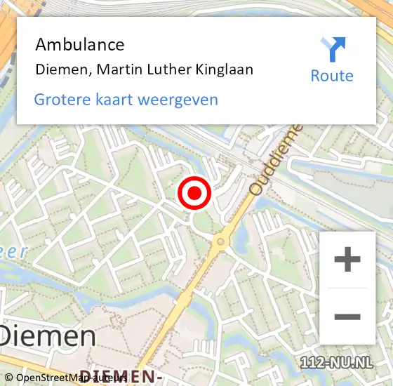 Locatie op kaart van de 112 melding: Ambulance Diemen, Martin Luther Kinglaan op 3 november 2017 08:10