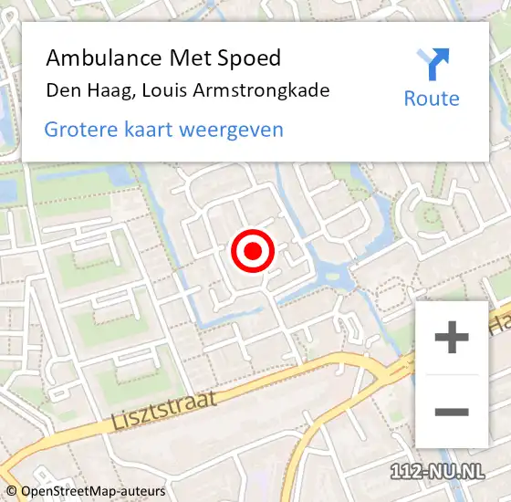 Locatie op kaart van de 112 melding: Ambulance Met Spoed Naar Den Haag, Louis Armstrongkade op 3 november 2017 08:28