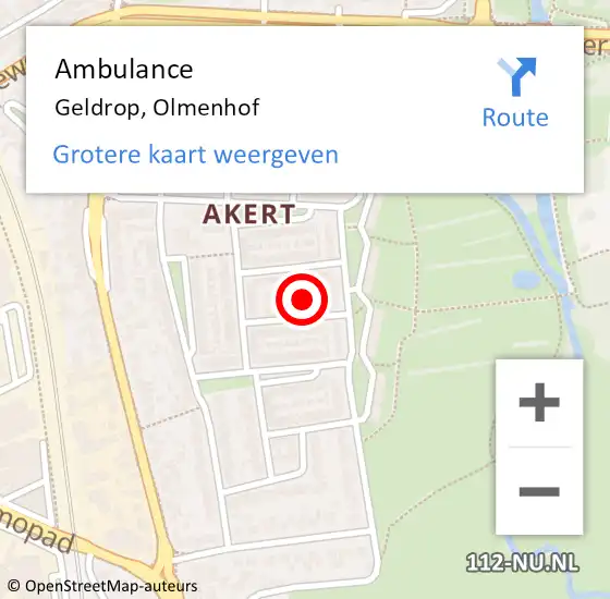 Locatie op kaart van de 112 melding: Ambulance Geldrop, Olmenhof op 3 november 2017 09:07