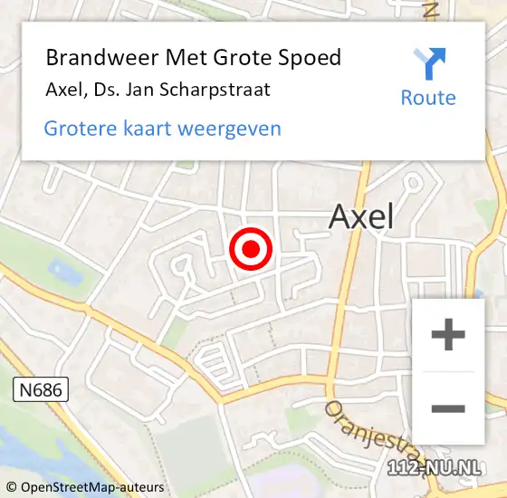 Locatie op kaart van de 112 melding: Brandweer Met Grote Spoed Naar Axel, Ds. Jan Scharpstraat op 3 november 2017 10:25