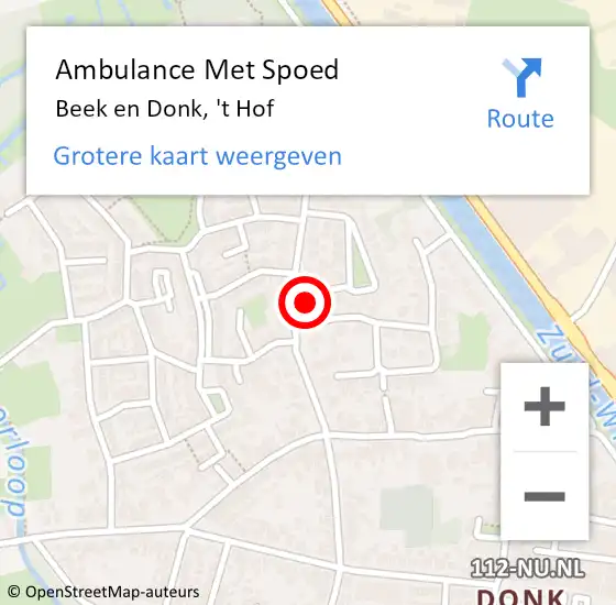 Locatie op kaart van de 112 melding: Ambulance Met Spoed Naar Beek en Donk, 't Hof op 3 november 2017 11:40