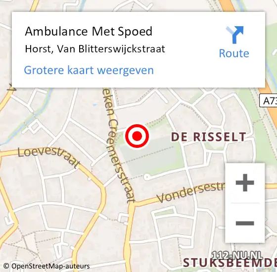 Locatie op kaart van de 112 melding: Ambulance Met Spoed Naar Horst, Van Blitterswijckstraat op 3 november 2017 12:56