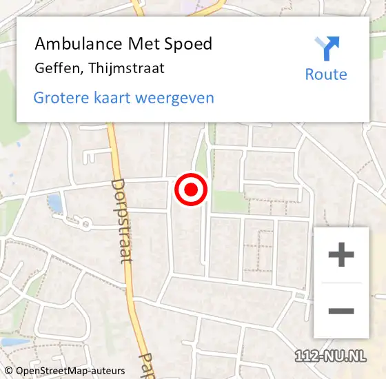 Locatie op kaart van de 112 melding: Ambulance Met Spoed Naar Geffen, Thijmstraat op 3 november 2017 14:37