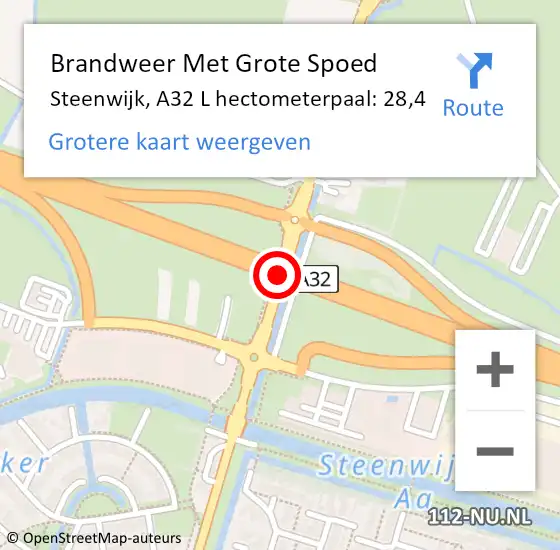 Locatie op kaart van de 112 melding: Brandweer Met Grote Spoed Naar Steenwijk, A32 L hectometerpaal: 28,4 op 3 november 2017 14:50