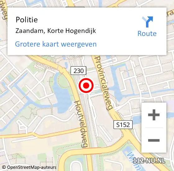 Locatie op kaart van de 112 melding: Politie Zaandam, Korte Hogendijk op 3 november 2017 15:48