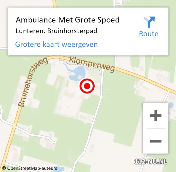 Locatie op kaart van de 112 melding: Ambulance Met Grote Spoed Naar Lunteren, Bruinhorsterpad op 3 november 2017 15:55