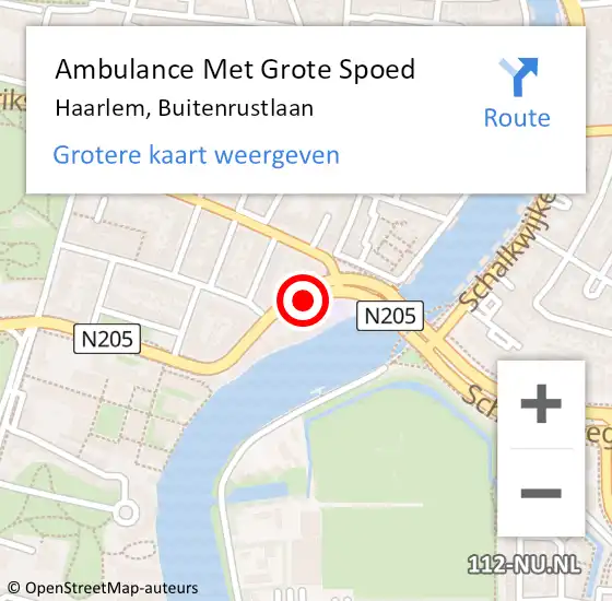 Locatie op kaart van de 112 melding: Ambulance Met Grote Spoed Naar Haarlem, Buitenrustlaan op 3 november 2017 16:17