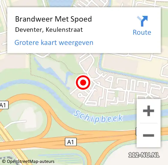 Locatie op kaart van de 112 melding: Brandweer Met Spoed Naar Deventer, Keulenstraat op 3 november 2017 16:42