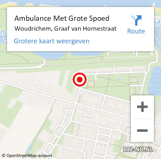 Locatie op kaart van de 112 melding: Ambulance Met Grote Spoed Naar Woudrichem, Graaf van Hornestraat op 3 november 2017 16:51