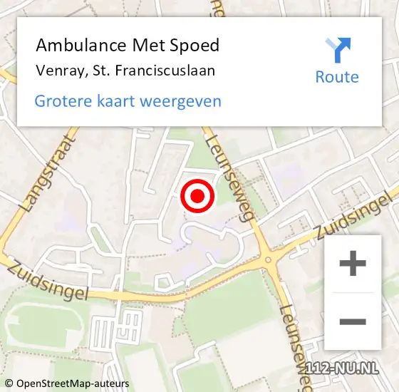 Locatie op kaart van de 112 melding: Ambulance Met Spoed Naar Venray, St. Franciscuslaan op 3 november 2017 18:52