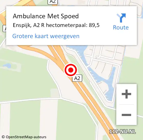 Locatie op kaart van de 112 melding: Ambulance Met Spoed Naar Enspijk, A2 R hectometerpaal: 89,5 op 3 november 2017 19:10