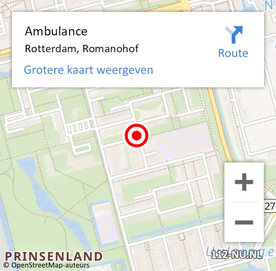 Locatie op kaart van de 112 melding: Ambulance Rotterdam, Romanohof op 3 november 2017 19:28