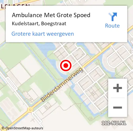 Locatie op kaart van de 112 melding: Ambulance Met Grote Spoed Naar Kudelstaart, Boegstraat op 3 november 2017 22:23