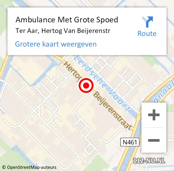 Locatie op kaart van de 112 melding: Ambulance Met Grote Spoed Naar Ter Aar, Hertog Van Beijerenstr op 3 november 2017 22:41