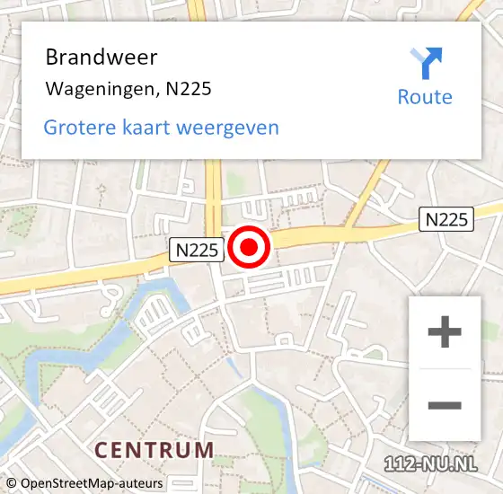 Locatie op kaart van de 112 melding: Brandweer Wageningen, N225 op 6 februari 2014 04:06