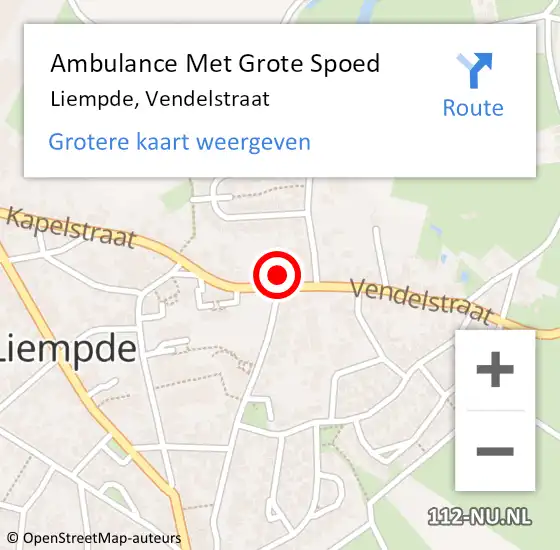 Locatie op kaart van de 112 melding: Ambulance Met Grote Spoed Naar Liempde, Vendelstraat op 4 november 2017 00:13