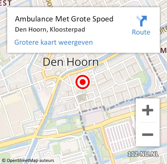 Locatie op kaart van de 112 melding: Ambulance Met Grote Spoed Naar Den Hoorn, Kloosterpad op 4 november 2017 00:30