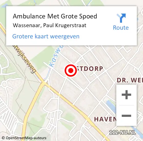 Locatie op kaart van de 112 melding: Ambulance Met Grote Spoed Naar Wassenaar, Paul Krugerstraat op 4 november 2017 00:53