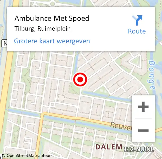 Locatie op kaart van de 112 melding: Ambulance Met Spoed Naar Tilburg, Ruimelplein op 4 november 2017 02:39