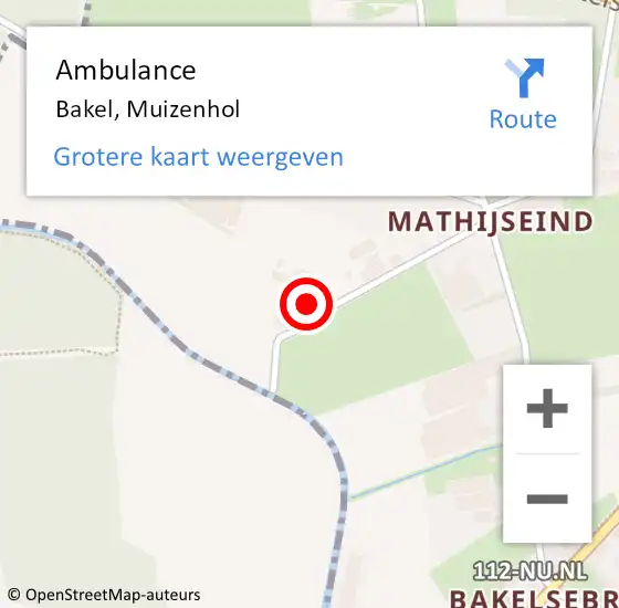 Locatie op kaart van de 112 melding: Ambulance Bakel, Muizenhol op 4 november 2017 03:23