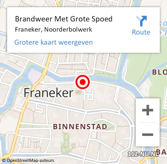 Locatie op kaart van de 112 melding: Brandweer Met Grote Spoed Naar Franeker, Noorderbolwerk op 4 november 2017 05:38