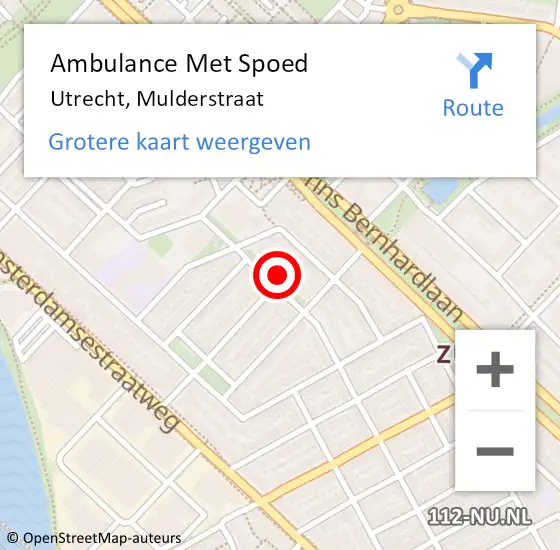 Locatie op kaart van de 112 melding: Ambulance Met Spoed Naar Utrecht, Mulderstraat op 4 november 2017 07:07