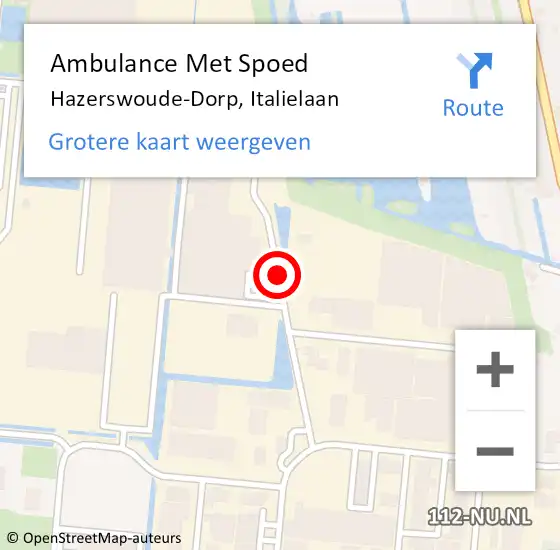 Locatie op kaart van de 112 melding: Ambulance Met Spoed Naar Hazerswoude-Dorp, Italielaan op 4 november 2017 07:23