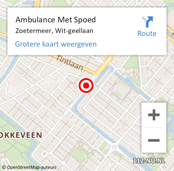 Locatie op kaart van de 112 melding: Ambulance Met Spoed Naar Zoetermeer, Wit-geellaan op 4 november 2017 07:55