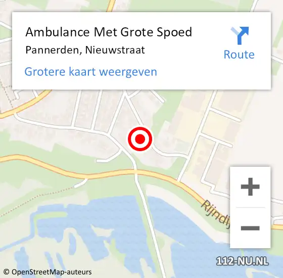 Locatie op kaart van de 112 melding: Ambulance Met Grote Spoed Naar Pannerden, Nieuwstraat op 4 november 2017 07:58