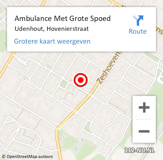 Locatie op kaart van de 112 melding: Ambulance Met Grote Spoed Naar Udenhout, Hovenierstraat op 4 november 2017 09:25