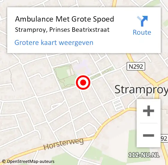 Locatie op kaart van de 112 melding: Ambulance Met Grote Spoed Naar Stramproy, Prinses Beatrixstraat op 4 november 2017 09:34