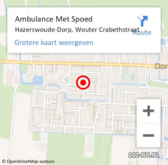 Locatie op kaart van de 112 melding: Ambulance Met Spoed Naar Hazerswoude-Dorp, Wouter Crabethstraat op 4 november 2017 11:45