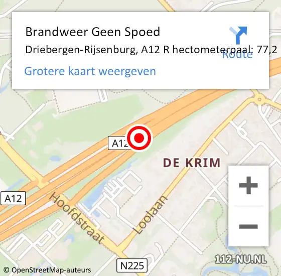 Locatie op kaart van de 112 melding: Brandweer Geen Spoed Naar Driebergen-Rijsenburg, A12 R hectometerpaal: 75,0 op 4 november 2017 12:03
