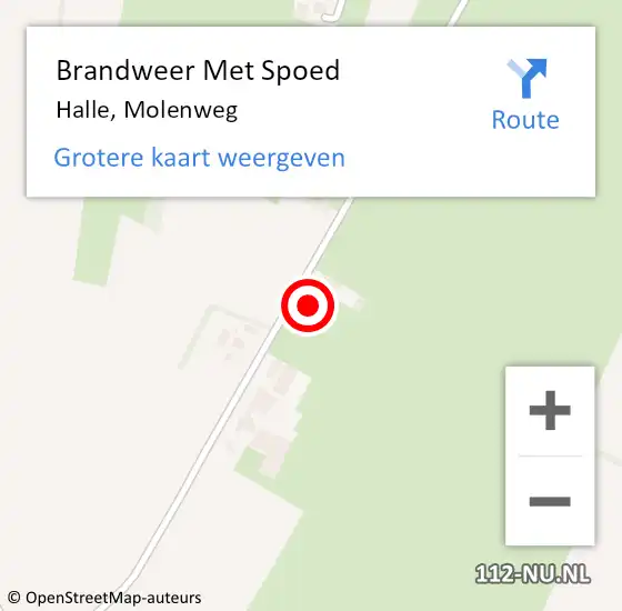 Locatie op kaart van de 112 melding: Brandweer Met Spoed Naar Halle, Molenweg op 4 november 2017 12:27