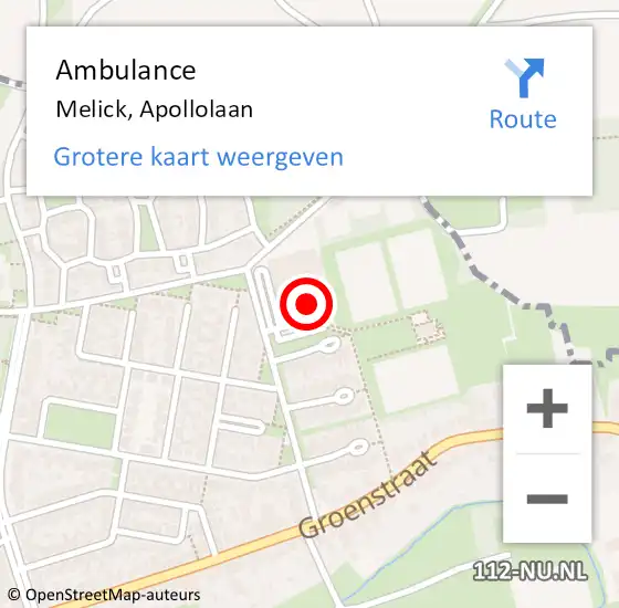 Locatie op kaart van de 112 melding: Ambulance Melick, Apollolaan op 4 november 2017 13:06