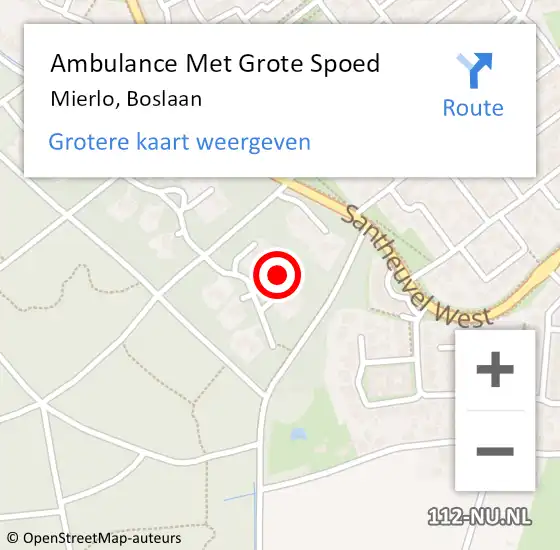 Locatie op kaart van de 112 melding: Ambulance Met Grote Spoed Naar Mierlo, Boslaan op 4 november 2017 13:07