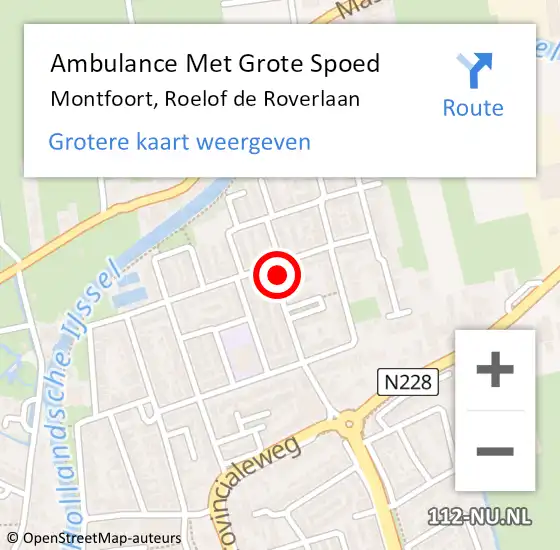 Locatie op kaart van de 112 melding: Ambulance Met Grote Spoed Naar Montfoort, Roelof de Roverlaan op 4 november 2017 13:14