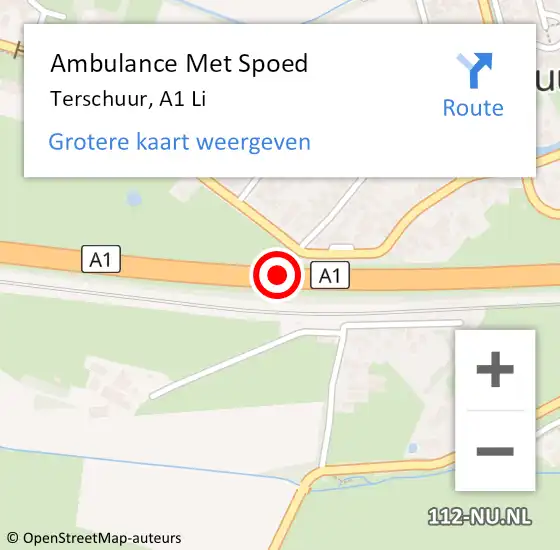 Locatie op kaart van de 112 melding: Ambulance Met Spoed Naar Terschuur, A1 L hectometerpaal: 50,7 op 4 november 2017 14:39