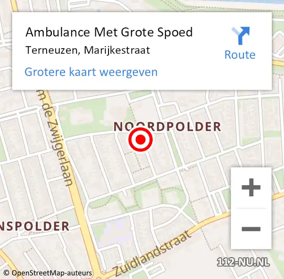 Locatie op kaart van de 112 melding: Ambulance Met Grote Spoed Naar Terneuzen, Marijkestraat op 4 november 2017 14:39