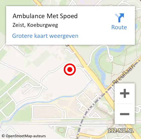 Locatie op kaart van de 112 melding: Ambulance Met Spoed Naar Zeist, Koeburgweg op 4 november 2017 14:56