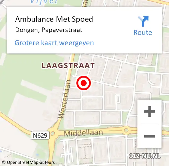 Locatie op kaart van de 112 melding: Ambulance Met Spoed Naar Dongen, Papaverstraat op 4 november 2017 15:52