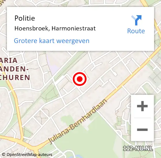 Locatie op kaart van de 112 melding: Politie Hoensbroek, Harmoniestraat op 6 februari 2014 07:36